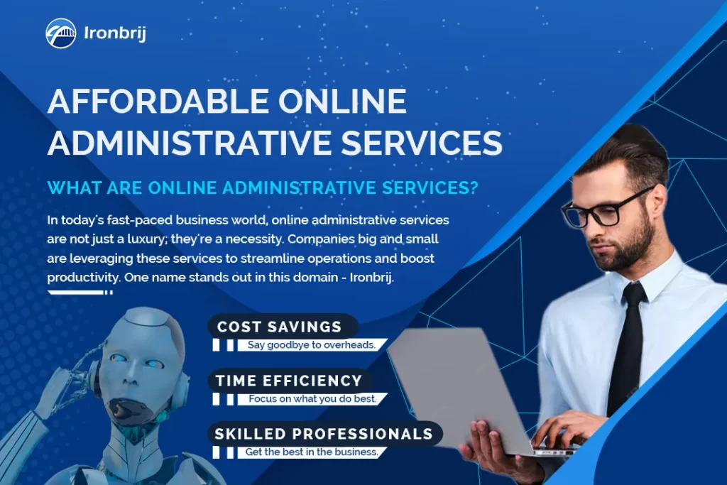 ironbrij-affordable-online-administrative-services-dark-blue-background-with-geometric-lines-professional-man-with-glasses-and-laptop